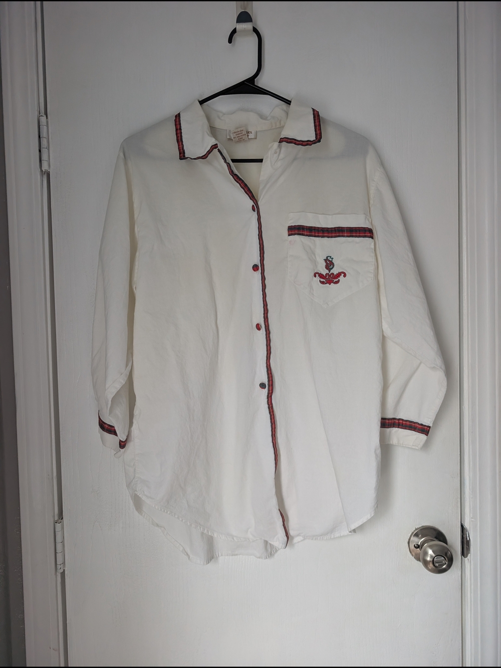 Victoria's Secret White Pajama Shirt with Red Trim
